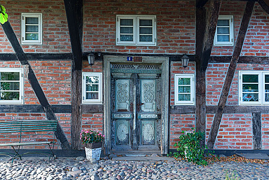 建筑,老,入口,门,农舍,梅克伦堡前波莫瑞州,德国,欧洲