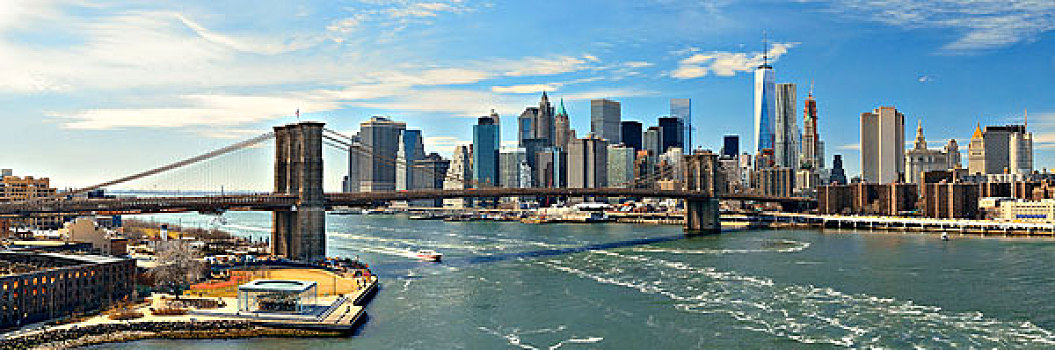 布鲁克林大桥,市区,曼哈顿,天际线,船,纽约
