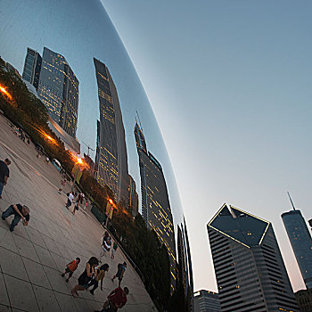 反射,摩天大楼,行人,镜面球,芝加哥,伊利诺斯,美国