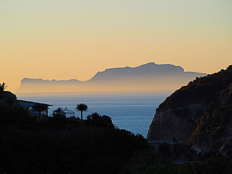 风景,卡普里岛,黎明,早晨,雾气,伊斯基亚,卡拉布里亚,意大利,欧洲