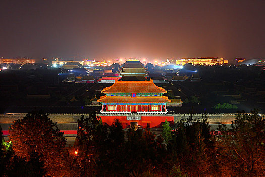俯视北京故宫夜景