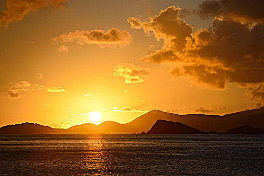 加勒比,英属维京群岛,岛屿,日落,上方,钥匙,大幅,尺寸