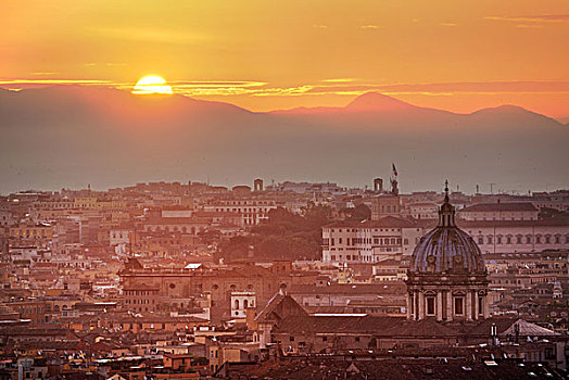 罗马,屋顶,风景,古代建筑,意大利,日落,一瞬