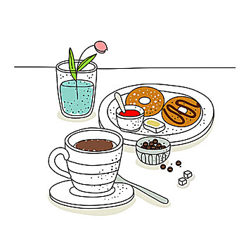 咖啡杯,甜甜圈,花,容器,背景