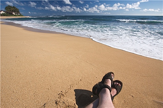 男人,放松,热带,海岸线,考艾岛,夏威夷