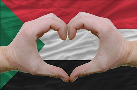 心形,喜爱,手势,展示,上方,旗帜,苏丹