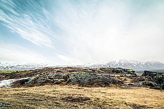 远景,山,风景,冰岛