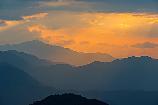 日出,上方,喜马拉雅山,山脉,山村,尼泊尔,亚洲