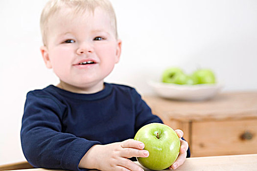 小,男孩,澳洲青苹果,苹果