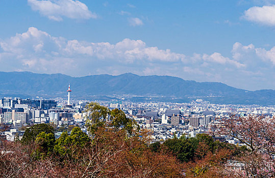 日本京都清水寺视角俯拍城市全景