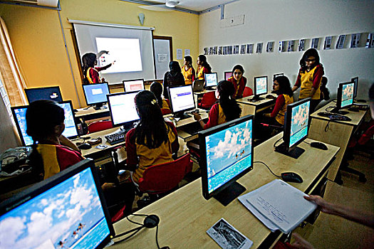 学生,展示,信息技术,学习班,亚洲,大学,女人用品,孟加拉,七月,2008年