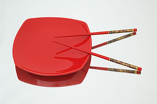 红色,盘子,筷子,影象,背景