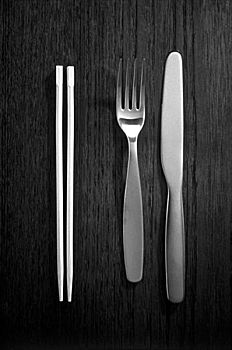 餐具,筷子,黑白