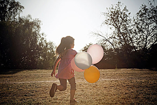 女孩,跑,气球
