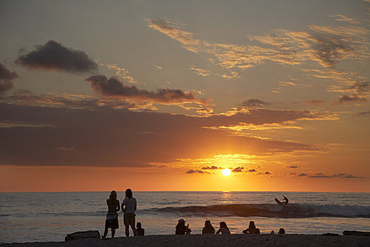 人,海滩,享受,日落,蓬塔雷纳斯,省,尼科亚,半岛,哥斯达黎加