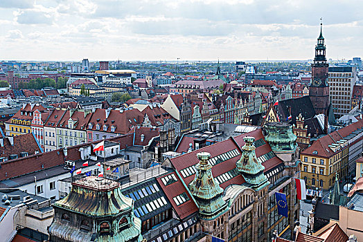 波兰,弗罗茨瓦夫,风景,教堂,商贸,房子,兄弟,市政厅,塔