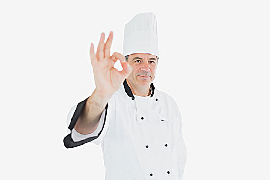 男性,头像,厨师,制服,展示,ok,手势,白色背景