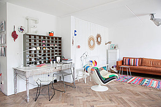 木质,架子,高处,旧式,书桌,一个,生活方式,区域,皮沙发,扶手椅