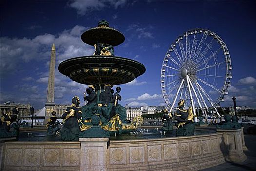 喷泉,摩天轮,地点,协和飞机,巴黎,法国