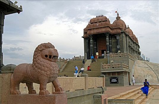游客,庙宇,石头,纪念,泰米尔纳德邦,印度