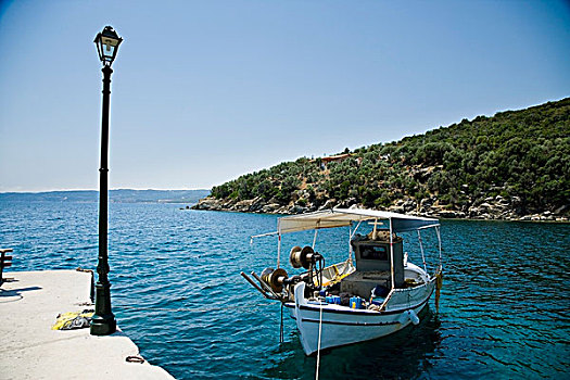 希腊,海其迪奇,传统,木质,渔船,停泊,小,港口