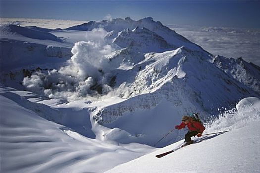 滑雪者,下降,山,高处,动作,火山湖,东加里罗国家公园,新西兰