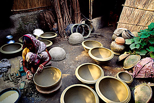 彩色,陶器,罐,花瓶,美,城市,家庭,生计,许多,孟加拉