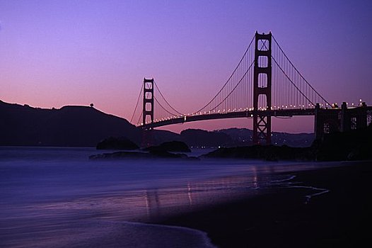 剪影,吊桥,黄昏,金门大桥,旧金山,加利福尼亚,美国