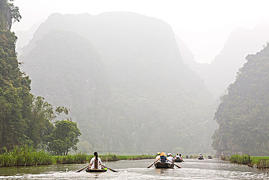 人群,划艇,河,山,背景