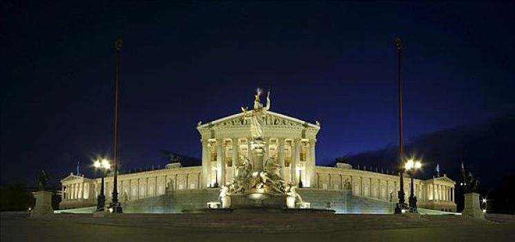 全景,议会,环城大道,夜晚,展示,维也纳,奥地利,欧洲