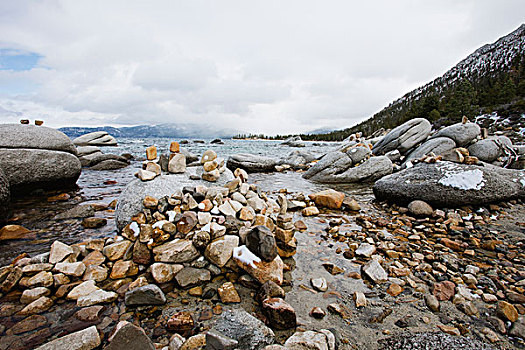岩石,海滩,太浩湖,加利福尼亚,美国