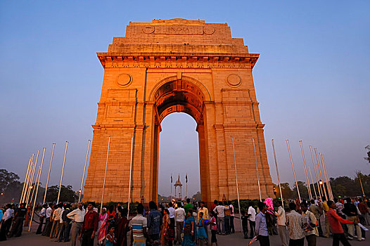 印度,大门,战争纪念碑,拱形,黄昏,新德里,德里,亚洲
