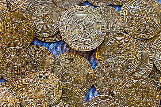 老,金色,硬币,14世纪,世纪