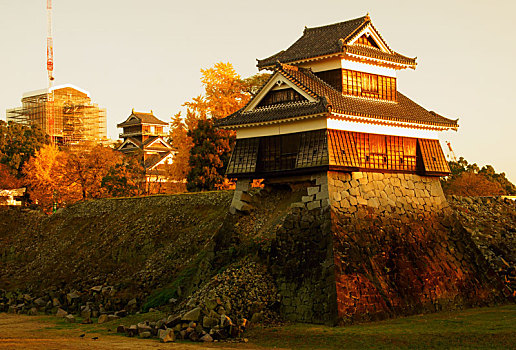 日落,熊本,城堡,日本
