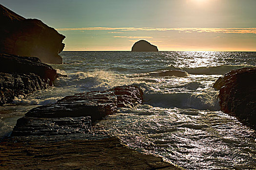 悬崖,海洋,日出,康沃尔,英国