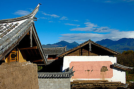 传统,特写,屋顶,房子,乡村,城市,丽江,云南,中国,十一月,2006年