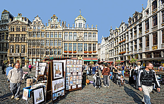 格罗特,市场,建筑,山墙,市政厅,背影,布鲁塞尔,比利时,欧洲