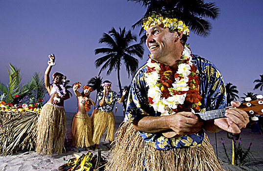游客,享受,夏威夷,夏威夷宴会