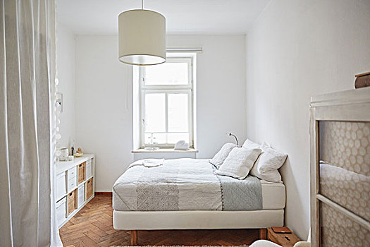 白色,卧室,木地板,床,柜厨