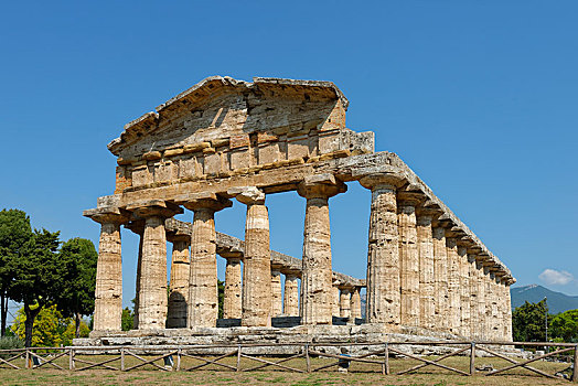 希腊,多利安式,雅典娜神庙,遗迹,帕埃斯图姆,坎帕尼亚区,意大利,欧洲