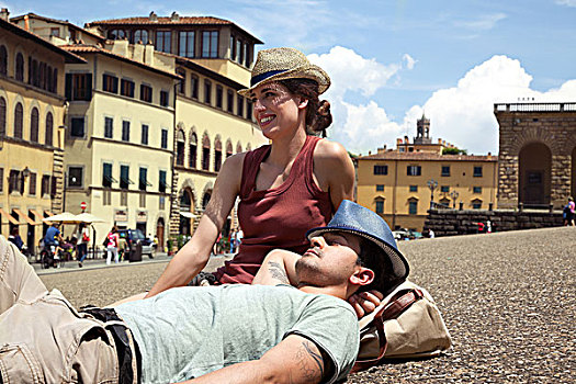 情侣,放松,邸宅,佛罗伦萨,托斯卡纳,意大利