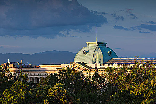 保加利亚,索非亚,俯视图,国家图书馆,黃昏