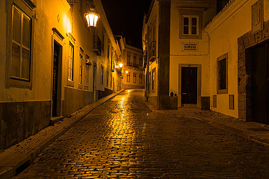 老城,夜晚,法若,阿尔加维,葡萄牙,欧洲