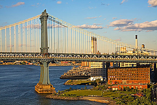 桥,穿过,上方,水,曼哈顿大桥,布鲁克林,纽约,美国