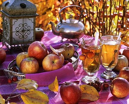苹果,苹果汁,桌上,秋天,装饰