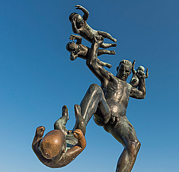 男人,四个,小孩,青铜,雕塑,古斯塔夫-维格朗,公园,奥斯陆,挪威,欧洲
