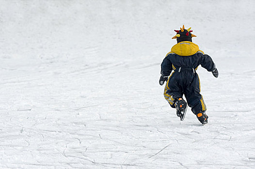 小男孩,滑冰,冰冻,水塘,萨尔茨堡,奥地利