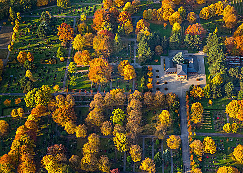 墓地,小教堂,秋天,树,秋叶,鲁尔区,北莱茵威斯特伐利亚,德国