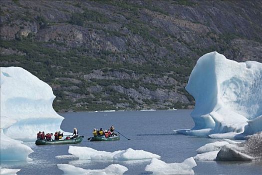 筏,漂浮,大,冰山,冰河,阿拉斯加,夏天