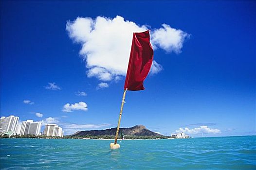 夏威夷,瓦胡岛,怀基基海滩,线条,旗帜,室外,海洋,起跑线,舷外支架,独木舟,比赛,钻石海岬,建筑,背景